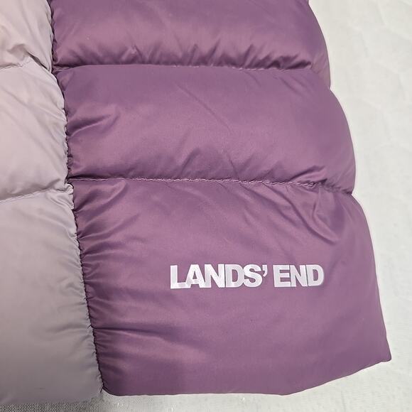 Lands End Womens Down Puffer Coat Sz 2X Hooded Purple Colorblock Quilted - Picture 3 of 10